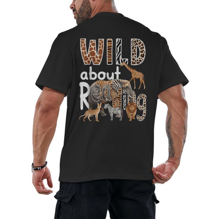 Zoo Animals Wild About Reading Books Reader Lover Librarian Men's Back Print T-Shirt