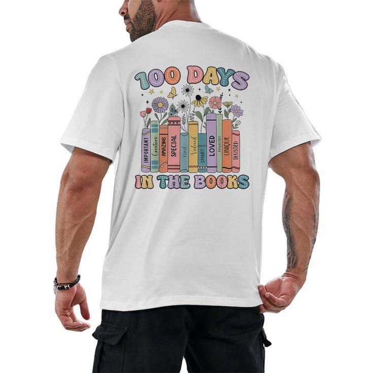 100 Days In The Books Reading Teacher 100th Day Of School Men's Back Print T-Shirt