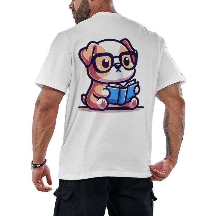 Adorable Book Lover Bulldog With Reading Glasses Cute Raglan Baseball Tee Men's Back Print T-Shirt