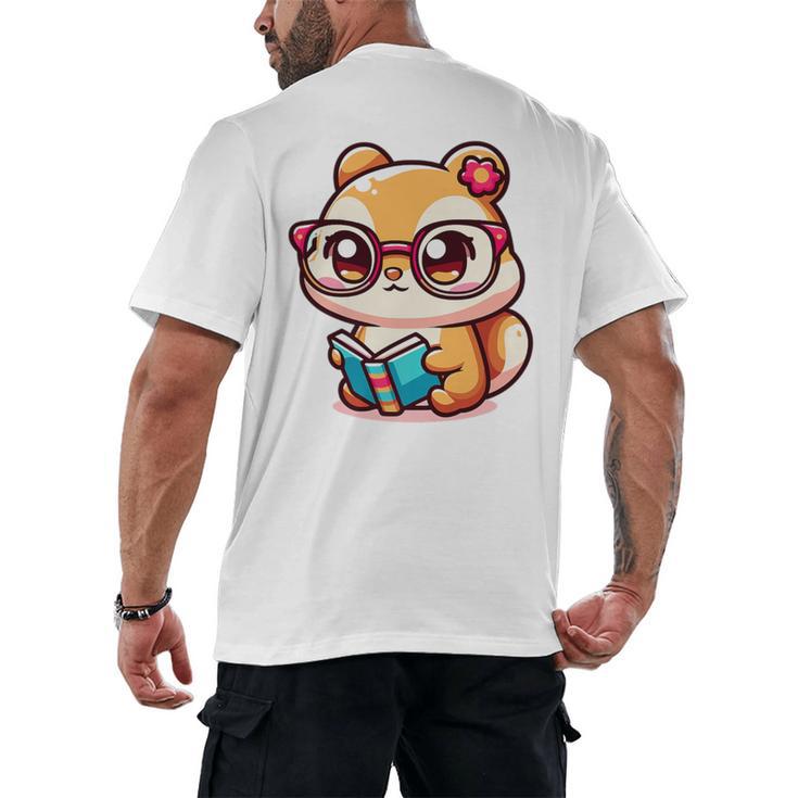 Adorable Book Lover Chipmunk With Reading Glasses Cute Premium Men's Back Print T-Shirt