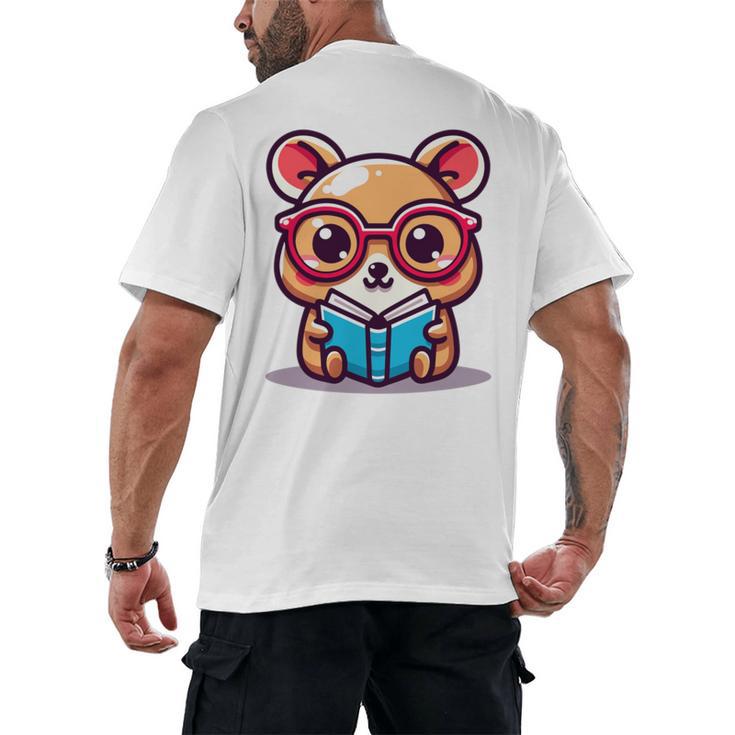 Adorable Book Lover Quokka With Reading Glasses Cute Men's Back Print T-Shirt