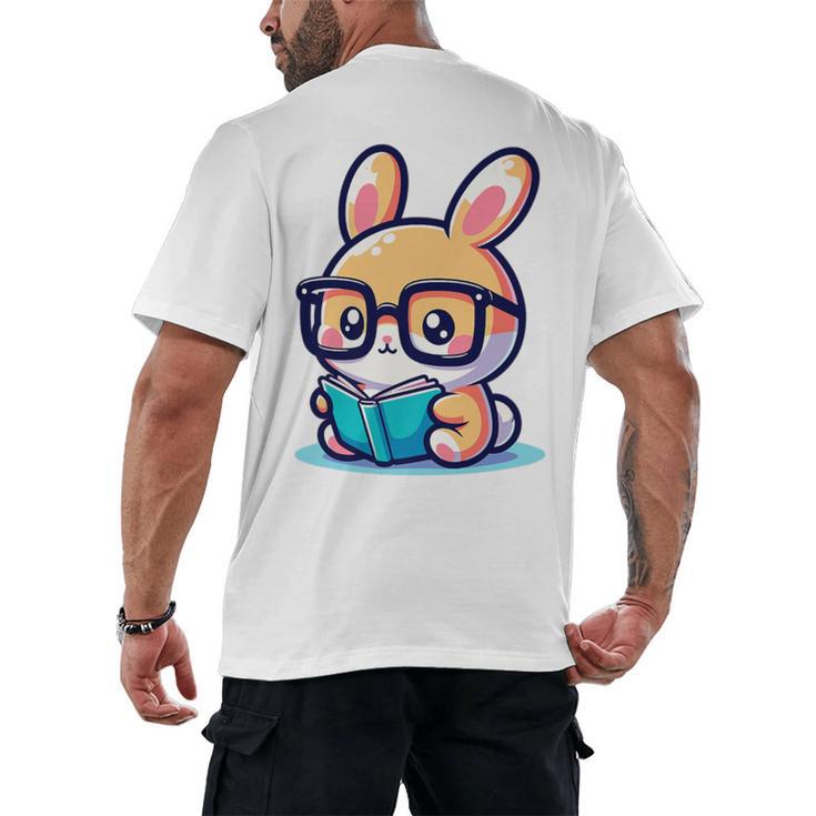 Adorable Book Lover Rabbit With Reading Glasses Cute Premium Men's Back Print T-Shirt