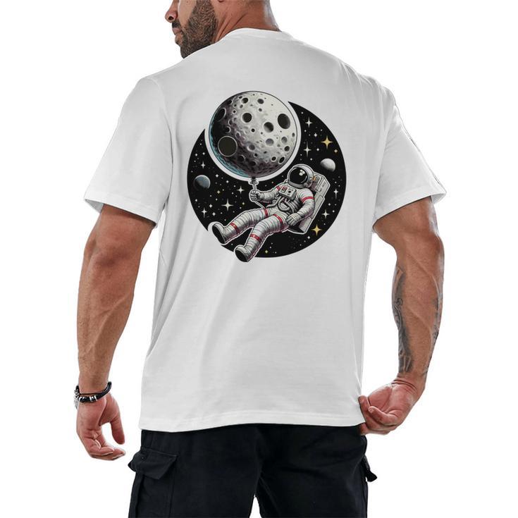 Astronaut Aesthetic Holding Moon Balloon Planets Introvert Men's Back Print T-Shirt