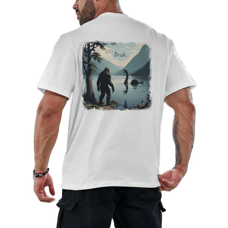 Bigfoot Sasquatch & Loch Ness Monster Introvert Bruh Men's Back Print T-Shirt