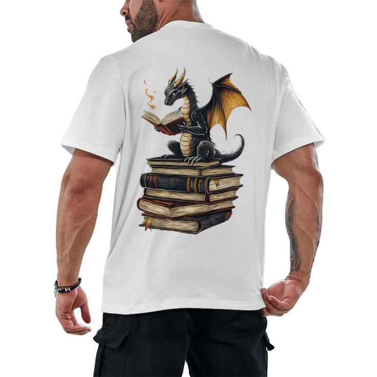 Book Dragon Men's Back Print T-Shirt Book Dragon Men's Back Print T-Shirt