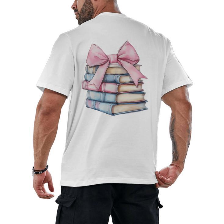 Book Lover Coquette Bow Pink Dainty Ribbon Cute Bookworm Men's Back Print T-Shirt