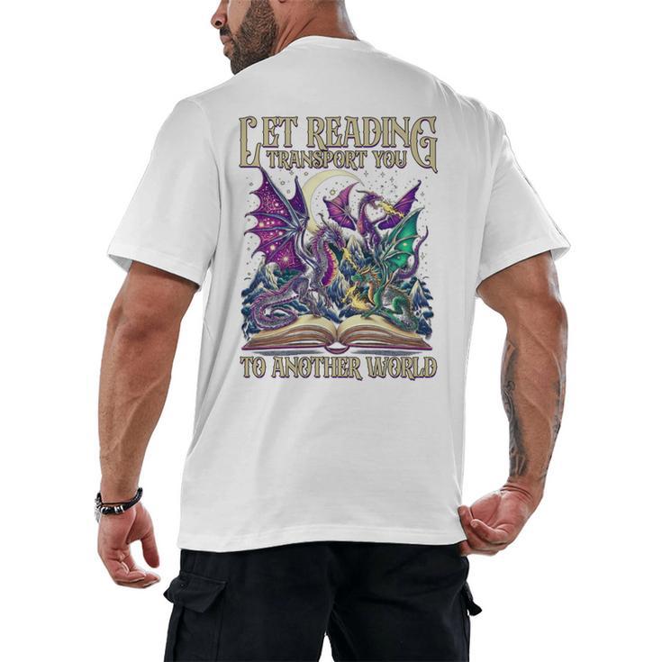 Book Lover Dragon Reading Transport You To Another World Men's Back Print T-Shirt