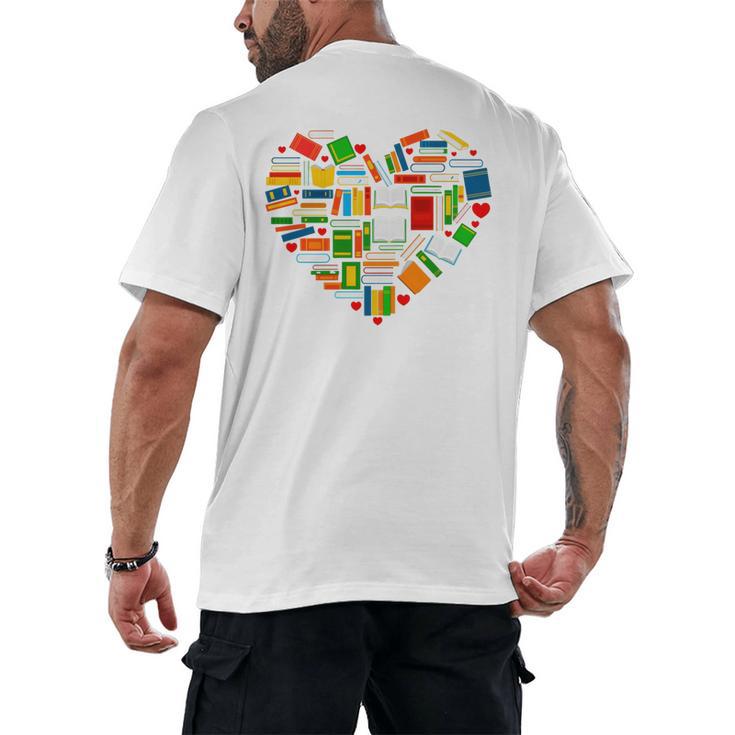 Book Lover Librarian Books Heart Valentine Men's Back Print T-Shirt