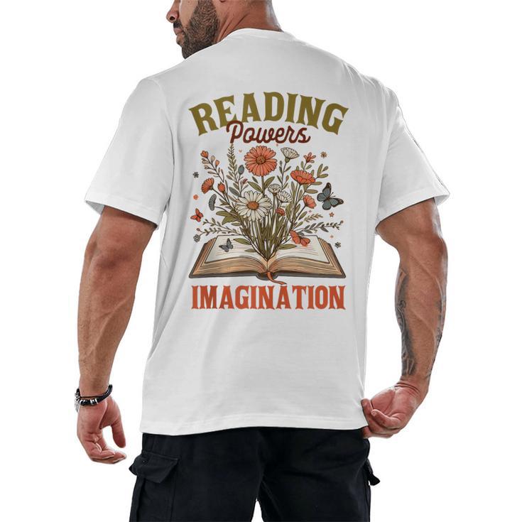 Book Lover Reading Bookish Floral Reading Powers Imagination Men's Back Print T-Shirt