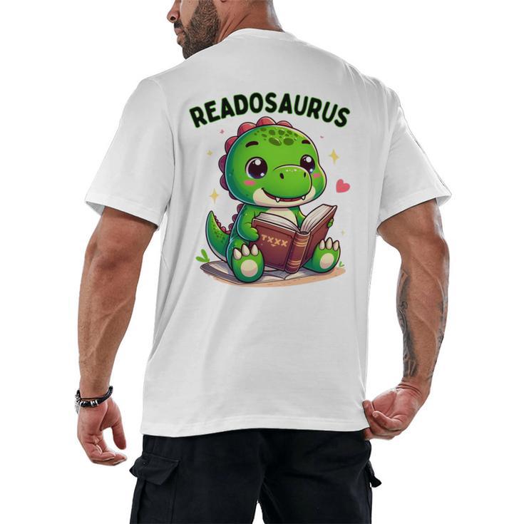 Book Lover Reading Dinosaur Readosaurus Library Men's Back Print T-Shirt