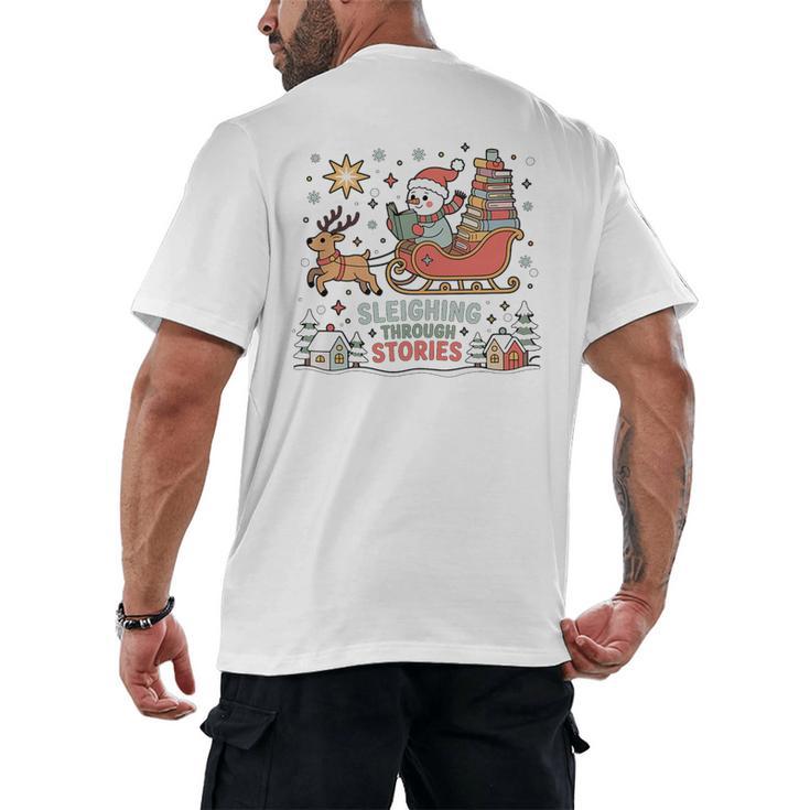 Book Lovers Winter Sleighing Through Stories Tee Premium Tri-Blend Men's Back Print T-Shirt