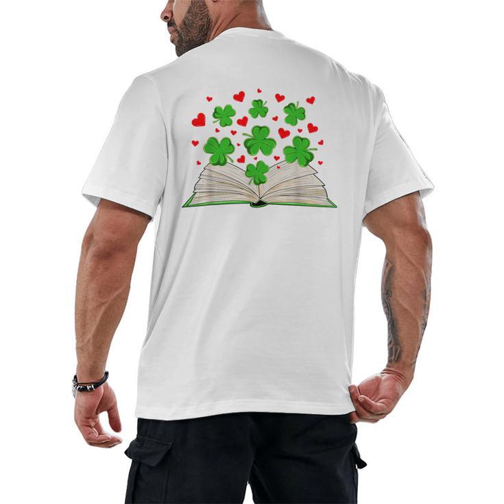 Book With Shamrocks Librarian Saint Patrick's Day Kids Men's Back Print T-Shirt