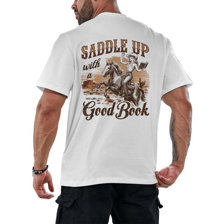 Bookish Retro Western Cowgirl Texas Book Lover Novel Reader Men's Back Print T-Shirt