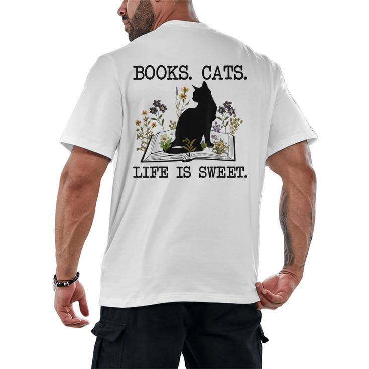 Books Cats Life Is Sweet Cat Book Lover Men Women Teen Men's Back Print T-Shirt