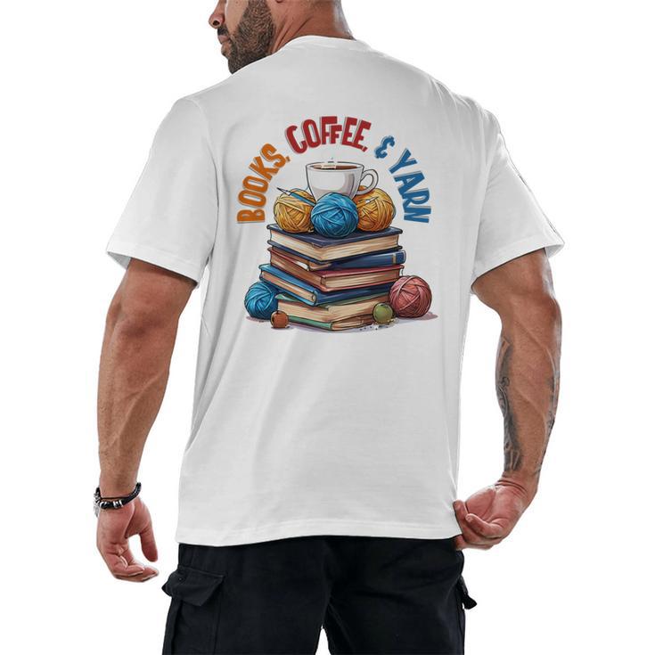 “Books Coffee & Yarn Enthusiast Cozy Reader Men's Back Print T-Shirt
