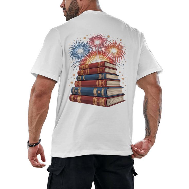 Books Fireworks 4th Of July Bookworm Patriotic Reader Men's Back Print T-Shirt