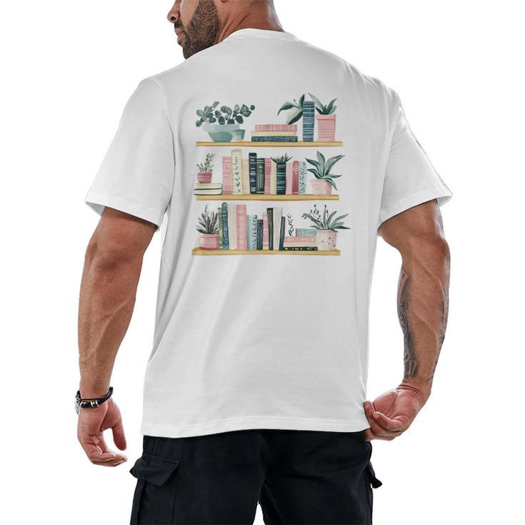 Bookshelves With Books & Plants Premium Men's Back Print T-Shirt