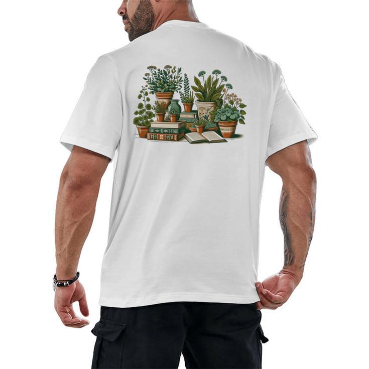 Botanical Garden Plants With Books Men's Back Print T-Shirt