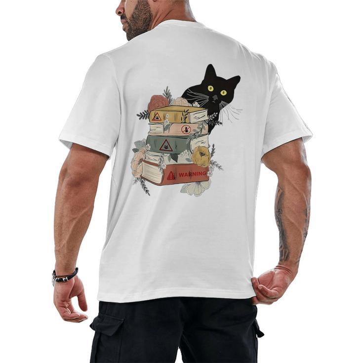 Cat And Books Flowers Reading Club Cat Lover Bookworm Men's Back Print T-Shirt