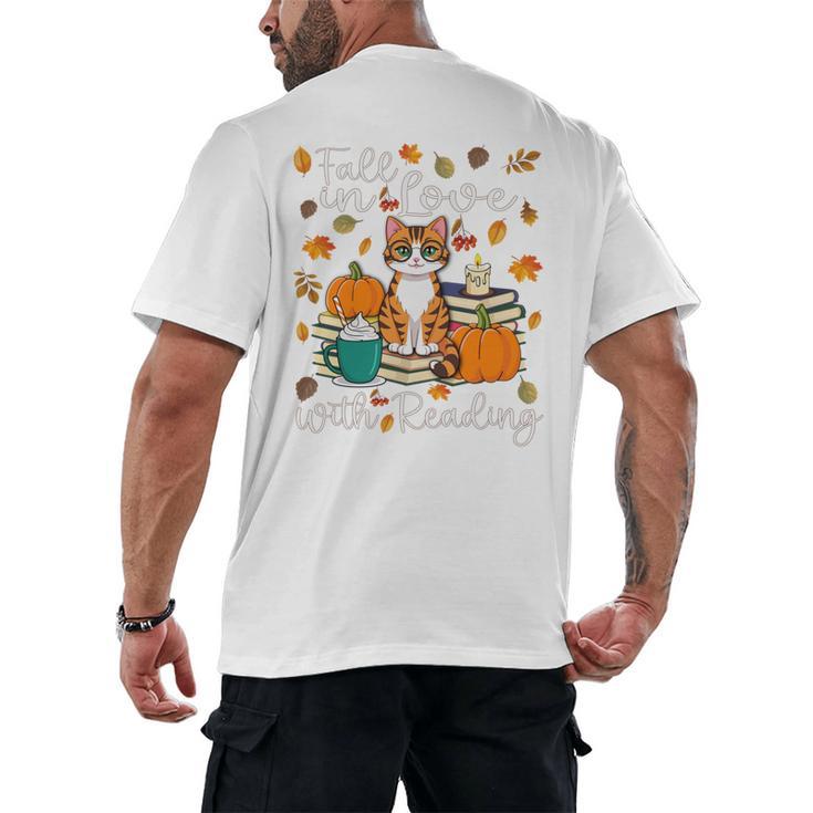 Cat Fall In Love With Reading Book Lover Autumn Men's Back Print T-Shirt