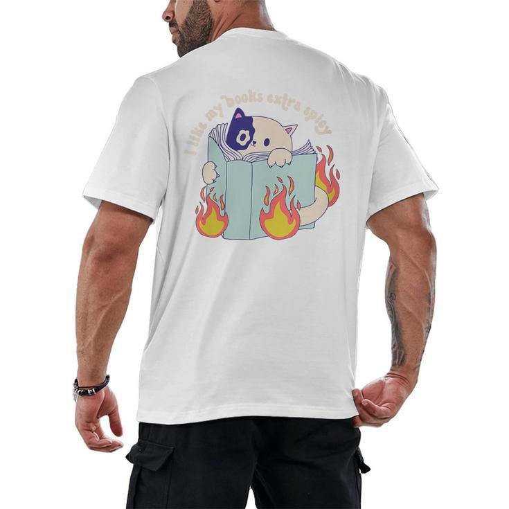 Cat Reading a Romance BookI Like My Books Extra Spicy Men's Back Print T-Shirt