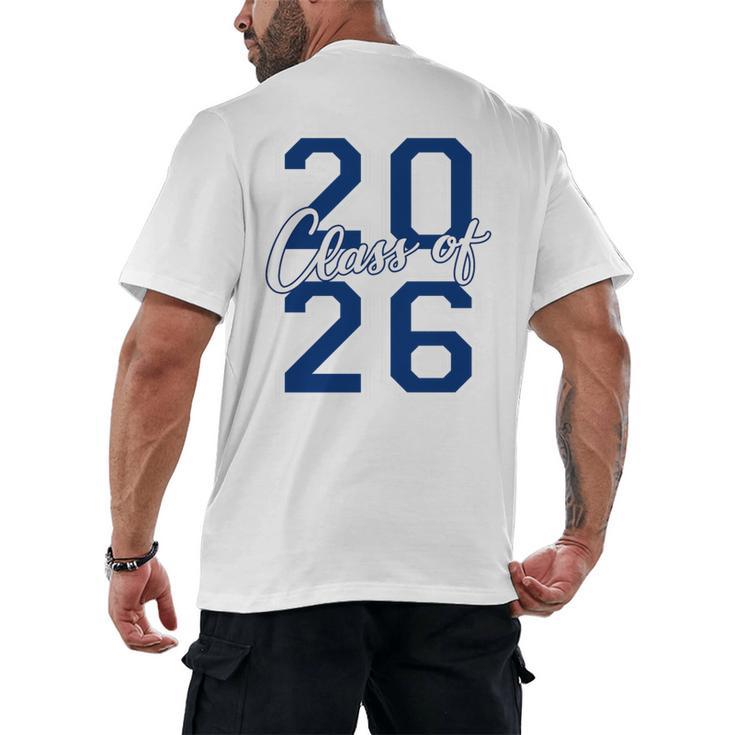 Class Of 2026 Graduation Varsity Navy Blue Letters Premium Tri-Blend Men's Back Print T-Shirt