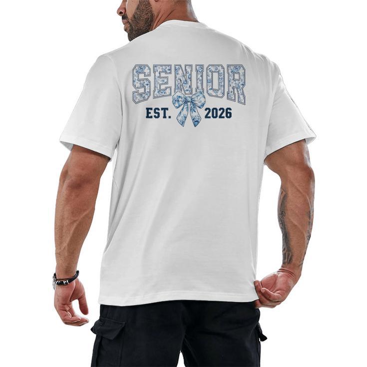 Class Of 2026 Senior 26 Coquette Bow Toile Preppy Graduation Men's Back Print T-Shirt