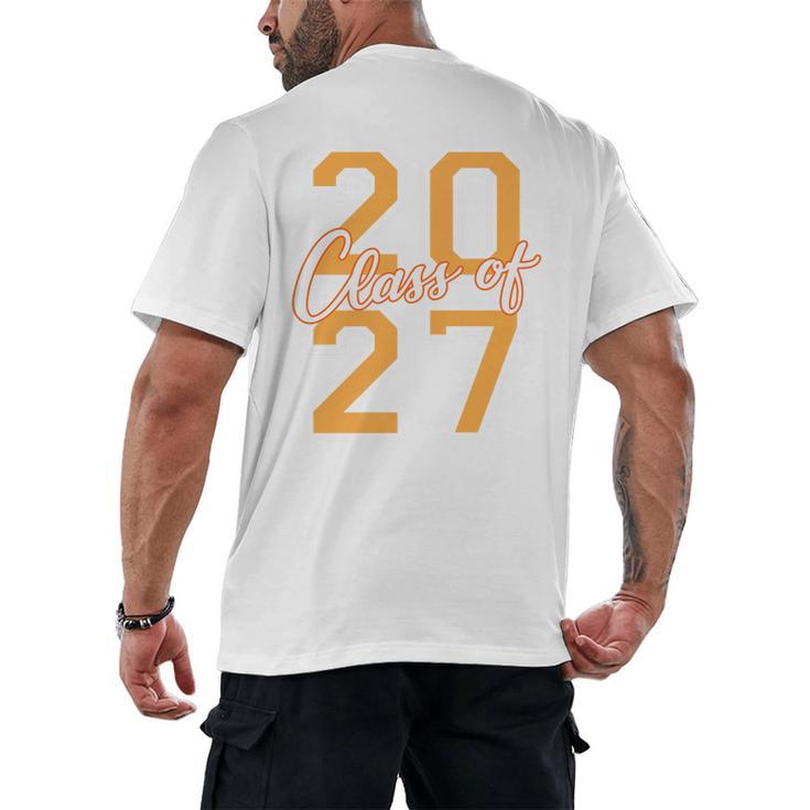 Class Of 2027 Graduation Varsity Orange On The Back Premium Tri-Blend Men's Back Print T-Shirt