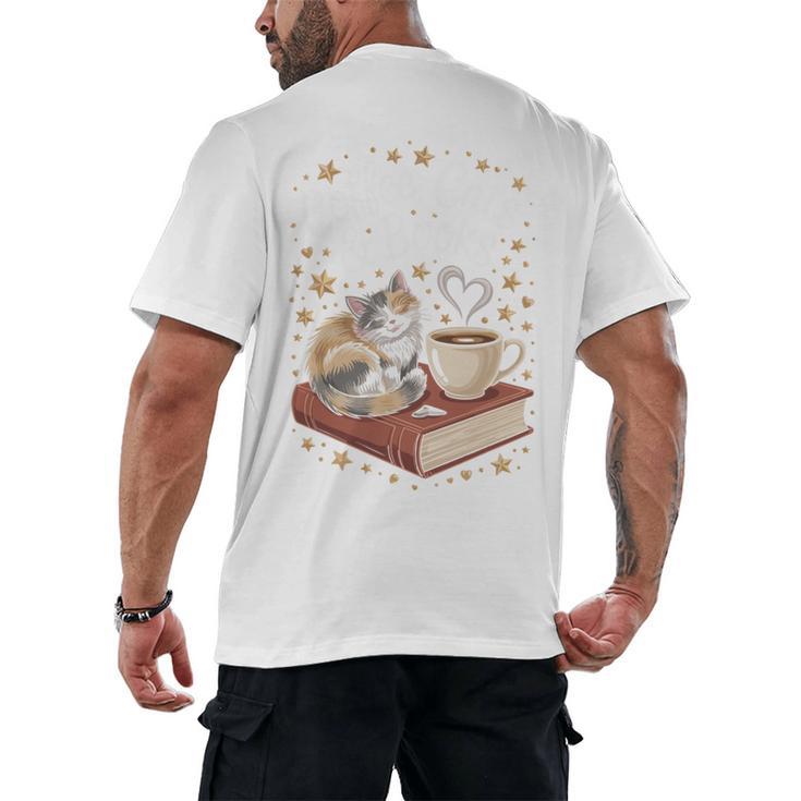 Coffee Cats & Books Cute Cat Book Lover Reading Men's Back Print T-Shirt