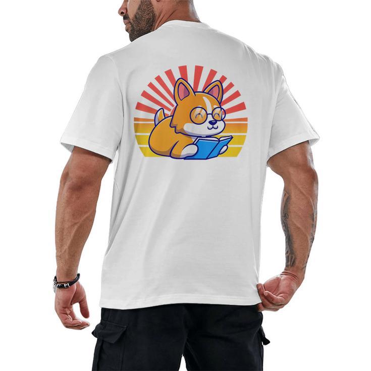 Corgi Dog Reading Book Book Lover Dog Lover Men's Back Print T-Shirt