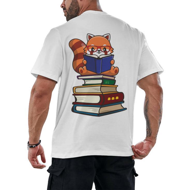 Cute Kawaii Kids Reading Books Glasses Red Panda Lover Men's Back Print T-Shirt