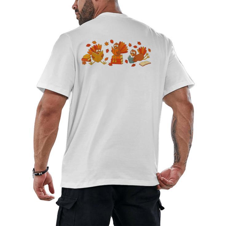 Cute Turkey Reading Book Librarian Bookworm Thanksgiving Men Men's Back Print T-Shirt