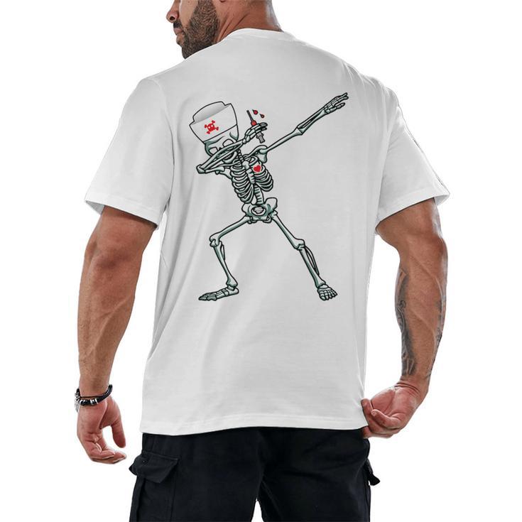 Dabbing Skeleton Nurse  Halloween Graduation Men's Back Print T-Shirt