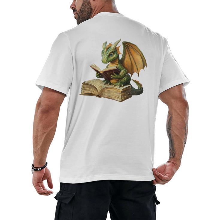 Dragon Bookworm Reading Book Graphic Men's Back Print T-Shirt