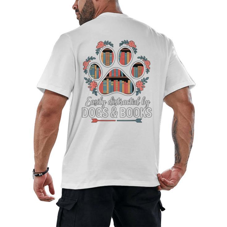 Easily Distracted By Dogs And Books Reading Men's Back Print T-Shirt