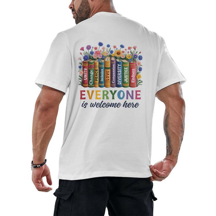Everyone Is Welcome Here Floral Book LGBT Pride Equality Men's Back Print T-Shirt