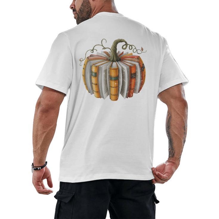 Fall Book Pumpkin Fall Librarians Bookworm Teachers Students Men's Back Print T-Shirt