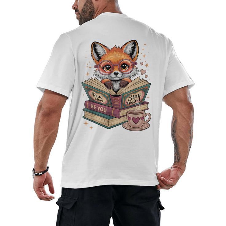 Fox Read Books Be Kind Stay Weird Reader Cute Nerd Bookworm Men's Back Print T-Shirt