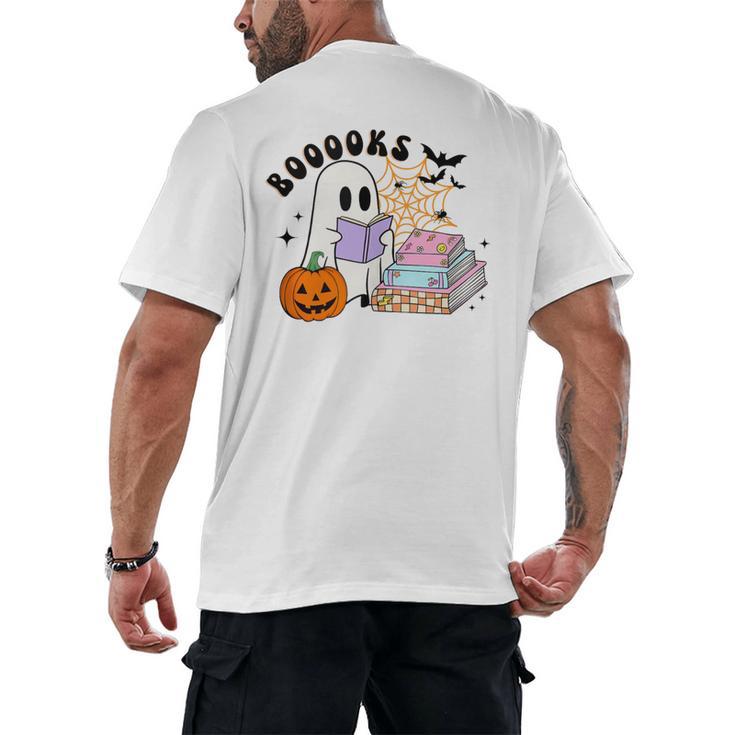Ghost Reading Halloween Women Teacher Book Lover Men's Back Print T-Shirt