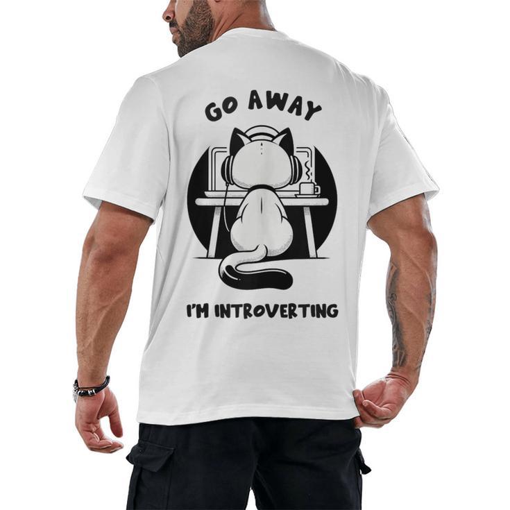 Go Away I'm Introverting Cat With Coffee Men's Back Print T-Shirt