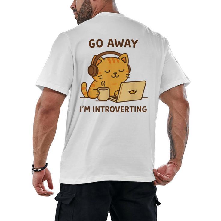 Go Away I'm Introverting Cozy Cat With Laptop And Coffee Men's Back Print T-Shirt