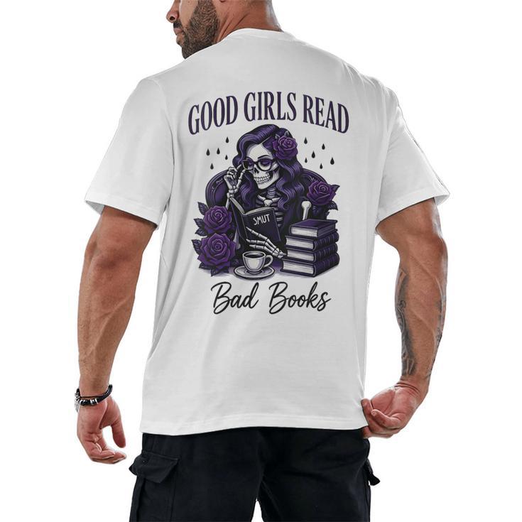 Good Girls Read Bad Books Sarcastic Skeleton Goth Skull Men's Back Print T-Shirt