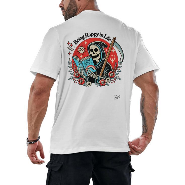 Grim Reaper Reads a Book Men's Back Print T-Shirt