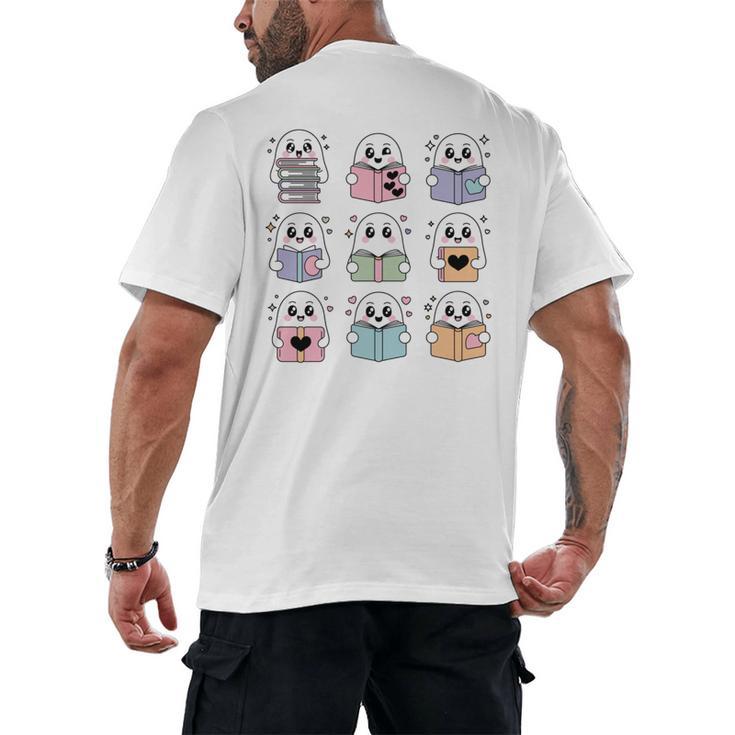 Halloween Ghosts Reading Books Pattern Spooky Kawaii Anime Men's Back Print T-Shirt
