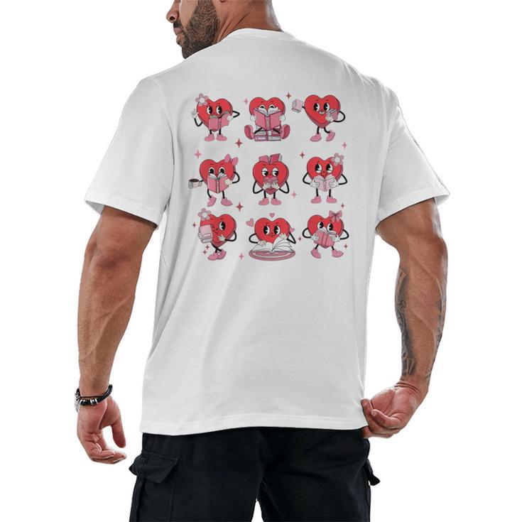 Heart Holding Reading Books Valentine Teacher Book Lover Men's Back Print T-Shirt