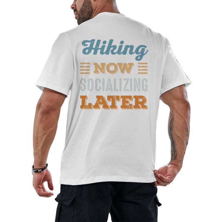 Hiking Now Minimal Socializing Introvert Vintage Men's Back Print T-Shirt