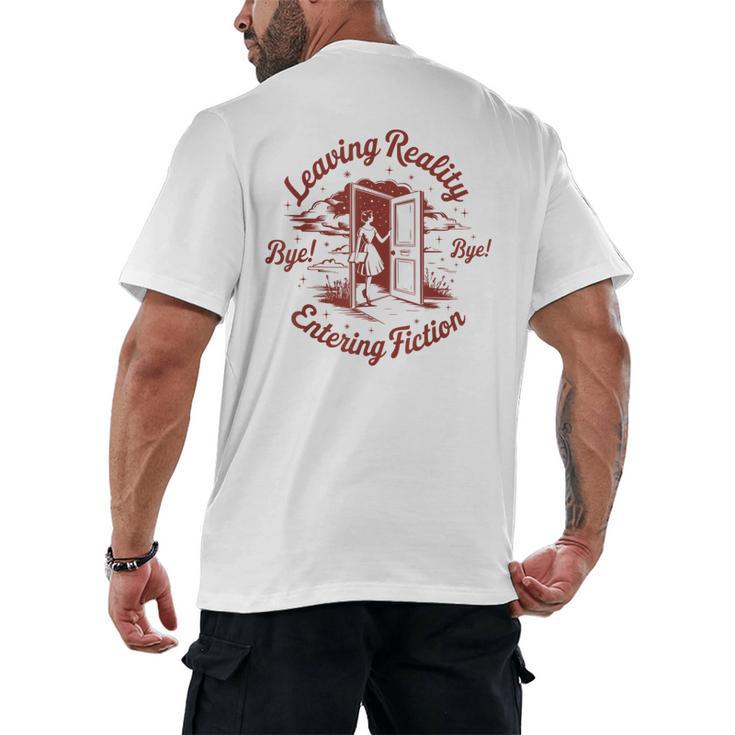 Leaving Reality Entering Fiction Book Lover Men's Back Print T-Shirt