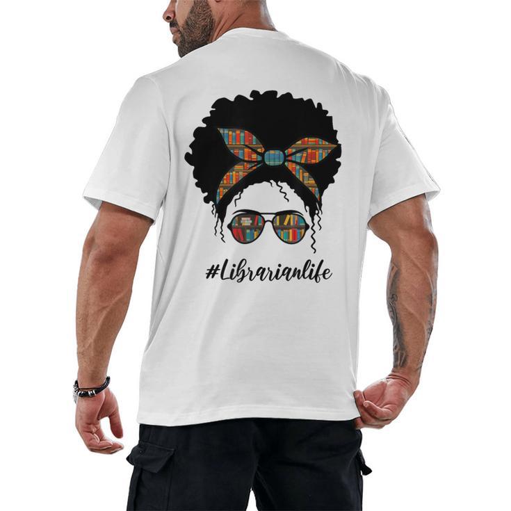 Librarian Teacher Messy Bun Life Book Library Back To School Men's Back Print T-Shirt