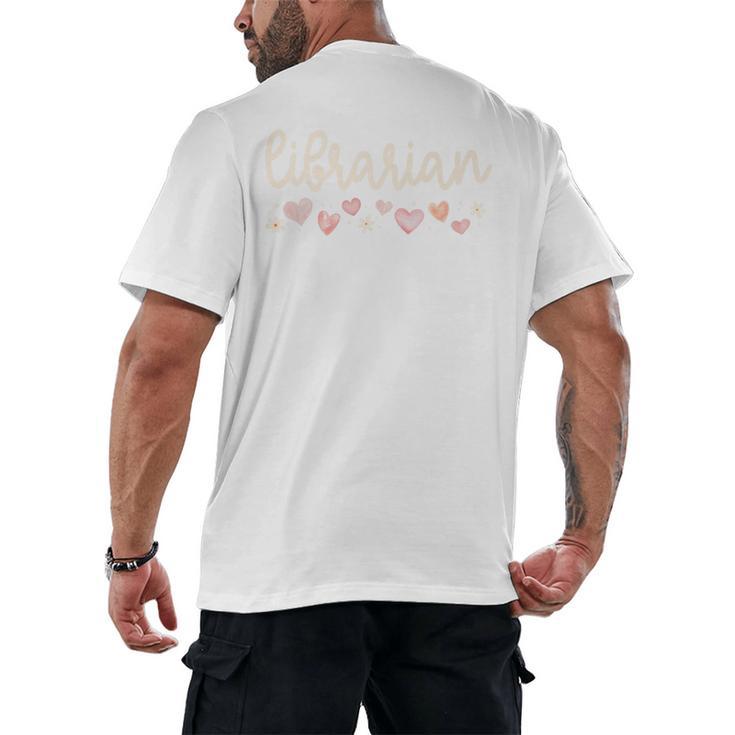 Librarian Valentines Day Daisy School Library Book Lover Premium Men's Back Print T-Shirt