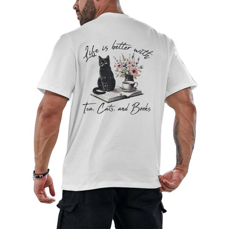 Life Better With 2 Cats Books Kitten Kitty Women Girls Kids Men's Back Print T-Shirt